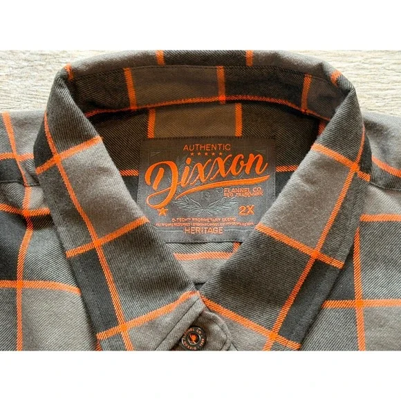 Dixxon Flannel Heritage Shirt Mens 2X Black Orange Plaid XXL D-Tech Long Sleeve - Picture 11 of 12